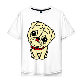 Мужская футболка хлопок Oversize с принтом Мопс. в Тюмени, 100% хлопок | свободный крой, круглый ворот, “спинка” длиннее передней части | Тематика изображения на принте: 