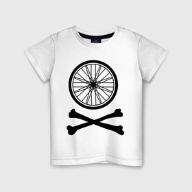 Детская футболка хлопок с принтом Bicycle в Тюмени, 100% хлопок | круглый вырез горловины, полуприлегающий силуэт, длина до линии бедер | bicycle | две кости | колесо | колесо от велосипеда | кости | кости с колесом | перекошенные кости