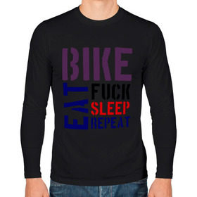 Мужской лонгслив хлопок с принтом Bike eat sleep repeat в Тюмени, 100% хлопок |  | bicycle | bike | bike eat sleep repeat | eat | repeat | sleep | велик | велосипед | велосипедист