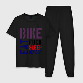 Мужская пижама хлопок с принтом Bike eat sleep repeat в Тюмени, 100% хлопок | брюки и футболка прямого кроя, без карманов, на брюках мягкая резинка на поясе и по низу штанин
 | bicycle | bike | bike eat sleep repeat | eat | repeat | sleep | велик | велосипед | велосипедист