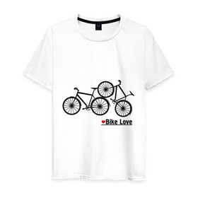 Мужская футболка хлопок с принтом Bike Love в Тюмени, 100% хлопок | прямой крой, круглый вырез горловины, длина до линии бедер, слегка спущенное плечо. | bike love | байкерам | велосипеды | для байкеров | для мотоциклистов | мотоциклистам