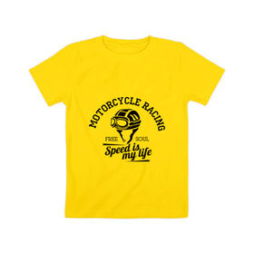 Детская футболка хлопок с принтом Скорость - моя жизнь в Тюмени, 100% хлопок | круглый вырез горловины, полуприлегающий силуэт, длина до линии бедер | байкерам | для байкеров | для мотоциклистов | мотоциклистам | скорость | скорость моя жизнь | шлем