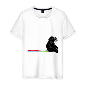 Мужская футболка хлопок с принтом Слон и радуга в Тюмени, 100% хлопок | прямой крой, круглый вырез горловины, длина до линии бедер, слегка спущенное плечо. | слон