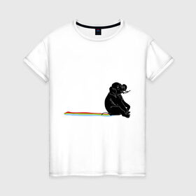 Женская футболка хлопок с принтом Слон и радуга в Тюмени, 100% хлопок | прямой крой, круглый вырез горловины, длина до линии бедер, слегка спущенное плечо | слон