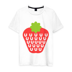 Мужская футболка хлопок с принтом Вкусная клубничка в Тюмени, 100% хлопок | прямой крой, круглый вырез горловины, длина до линии бедер, слегка спущенное плечо. | Тематика изображения на принте: еда | клубника | лето | фрукты | ягода | ягодка
