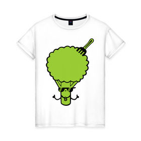 Женская футболка хлопок с принтом Брокколи в Тюмени, 100% хлопок | прямой крой, круглый вырез горловины, длина до линии бедер, слегка спущенное плечо | еда | капуста | овощ | прикольные картинки