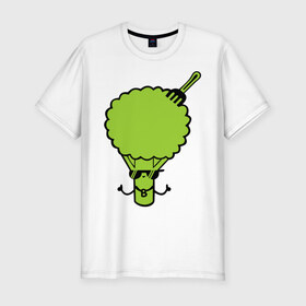 Мужская футболка премиум с принтом Брокколи в Тюмени, 92% хлопок, 8% лайкра | приталенный силуэт, круглый вырез ворота, длина до линии бедра, короткий рукав | Тематика изображения на принте: еда | капуста | овощ | прикольные картинки