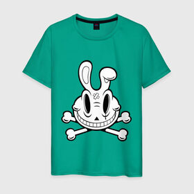 Мужская футболка хлопок с принтом Улыбающийся кролик. в Тюмени, 100% хлопок | прямой крой, круглый вырез горловины, длина до линии бедер, слегка спущенное плечо. | животные | кости | скелетон | черепок | черепушка