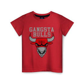 Детская футболка хлопок с принтом Gangsta bulls в Тюмени, 100% хлопок | круглый вырез горловины, полуприлегающий силуэт, длина до линии бедер | bshirts | bulls | cihago bulls | gangsta bulls | swag | sweg | бык | красный бык | сваг | свег | чикаго булс