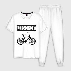 Мужская пижама хлопок с принтом Lets bike it в Тюмени, 100% хлопок | брюки и футболка прямого кроя, без карманов, на брюках мягкая резинка на поясе и по низу штанин
 | Тематика изображения на принте: bike | ride | байк | велик | велогонщик | велопробег | велосипед | велоспорт | кататься | прокатись