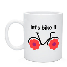 Кружка с принтом Цветочный велик в Тюмени, керамика | объем — 330 мл, диаметр — 80 мм. Принт наносится на бока кружки, можно сделать два разных изображения | bike | lets bike it | ride | байк | велик | велогонщик | велопробег | велосипед | велосипедист | велоспорт | кататься | прокатись | цветок | цветы