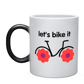 Кружка хамелеон с принтом Цветочный велик в Тюмени, керамика | меняет цвет при нагревании, емкость 330 мл | bike | lets bike it | ride | байк | велик | велогонщик | велопробег | велосипед | велосипедист | велоспорт | кататься | прокатись | цветок | цветы