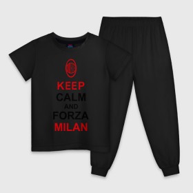 Детская пижама хлопок с принтом keep calm and Forza Milan в Тюмени, 100% хлопок |  брюки и футболка прямого кроя, без карманов, на брюках мягкая резинка на поясе и по низу штанин
 | болельщикам | матч | милан | спорт | фк | футбол | футбольный клуб