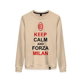 Женский свитшот хлопок с принтом keep calm and Forza Milan в Тюмени, 100% хлопок | прямой крой, круглый вырез, на манжетах и по низу широкая трикотажная резинка  | болельщикам | матч | милан | спорт | фк | футбол | футбольный клуб