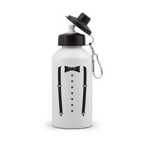 Бутылка спортивная с принтом Gentleman в Тюмени, металл | емкость — 500 мл, в комплекте две пластиковые крышки и карабин для крепления | галстук | костюм | одежда | подтяжки | рубашка