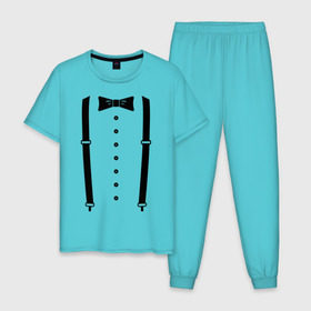 Мужская пижама хлопок с принтом Gentleman в Тюмени, 100% хлопок | брюки и футболка прямого кроя, без карманов, на брюках мягкая резинка на поясе и по низу штанин
 | Тематика изображения на принте: галстук | костюм | одежда | подтяжки | рубашка