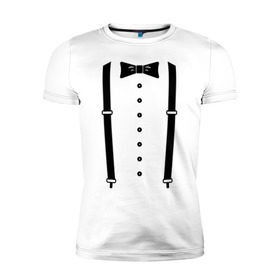 Мужская футболка премиум с принтом Gentleman в Тюмени, 92% хлопок, 8% лайкра | приталенный силуэт, круглый вырез ворота, длина до линии бедра, короткий рукав | Тематика изображения на принте: галстук | костюм | одежда | подтяжки | рубашка
