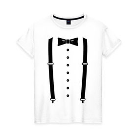 Женская футболка хлопок с принтом Gentleman в Тюмени, 100% хлопок | прямой крой, круглый вырез горловины, длина до линии бедер, слегка спущенное плечо | галстук | костюм | одежда | подтяжки | рубашка
