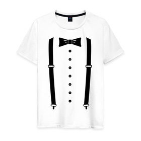 Мужская футболка хлопок с принтом Gentleman в Тюмени, 100% хлопок | прямой крой, круглый вырез горловины, длина до линии бедер, слегка спущенное плечо. | галстук | костюм | одежда | подтяжки | рубашка