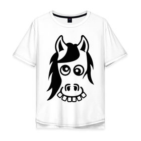 Мужская футболка хлопок Oversize с принтом Funny Horse в Тюмени, 100% хлопок | свободный крой, круглый ворот, “спинка” длиннее передней части | животные | зубы | конь | коняшка | лошадка | лошадь