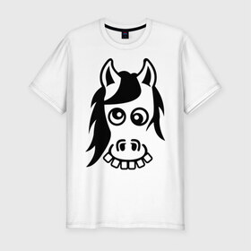 Мужская футболка премиум с принтом Funny Horse в Тюмени, 92% хлопок, 8% лайкра | приталенный силуэт, круглый вырез ворота, длина до линии бедра, короткий рукав | животные | зубы | конь | коняшка | лошадка | лошадь