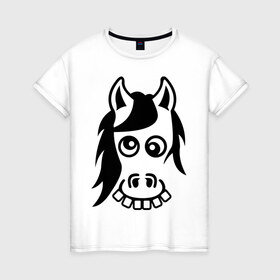 Женская футболка хлопок с принтом Funny Horse в Тюмени, 100% хлопок | прямой крой, круглый вырез горловины, длина до линии бедер, слегка спущенное плечо | животные | зубы | конь | коняшка | лошадка | лошадь