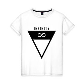 Женская футболка хлопок с принтом Infinity Triangle в Тюмени, 100% хлопок | прямой крой, круглый вырез горловины, длина до линии бедер, слегка спущенное плечо | infinity | infinity triangle | swag | triangle | бесконечность | инфинити | свег | треугольник