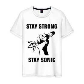 Мужская футболка хлопок с принтом Doctor Who : Stay Strong Stay Sonic в Тюмени, 100% хлопок | прямой крой, круглый вырез горловины, длина до линии бедер, слегка спущенное плечо. | 