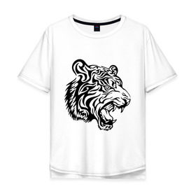 Мужская футболка хлопок Oversize с принтом Тату тигр в Тюмени, 100% хлопок | свободный крой, круглый ворот, “спинка” длиннее передней части | Тематика изображения на принте: татуировки