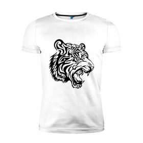 Мужская футболка премиум с принтом Тату тигр в Тюмени, 92% хлопок, 8% лайкра | приталенный силуэт, круглый вырез ворота, длина до линии бедра, короткий рукав | Тематика изображения на принте: татуировки