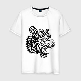Мужская футболка хлопок с принтом Тату тигр в Тюмени, 100% хлопок | прямой крой, круглый вырез горловины, длина до линии бедер, слегка спущенное плечо. | татуировки