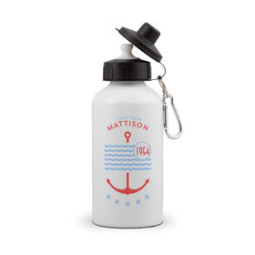 Бутылка спортивная с принтом MATTISON яхт-клуб в Тюмени, металл | емкость — 500 мл, в комплекте две пластиковые крышки и карабин для крепления | mattison | маттисон | море | якорь | яхкт клуб