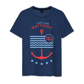 Мужская футболка хлопок с принтом MATTISON яхт-клуб в Тюмени, 100% хлопок | прямой крой, круглый вырез горловины, длина до линии бедер, слегка спущенное плечо. | Тематика изображения на принте: mattison | маттисон | море | якорь | яхкт клуб