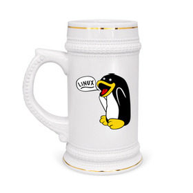 Кружка пивная с принтом Пингвин: Linux в Тюмени,  керамика (Материал выдерживает высокую температуру, стоит избегать резкого перепада температур) |  объем 630 мл | пингвин
