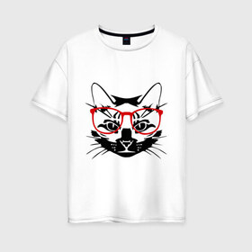 Женская футболка хлопок Oversize с принтом Котэ в Тюмени, 100% хлопок | свободный крой, круглый ворот, спущенный рукав, длина до линии бедер
 | домашний животные | животные | котэ | кошка в очках | кошки