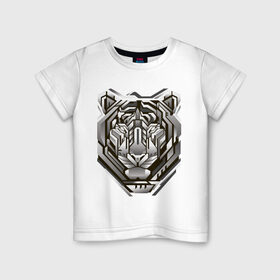 Детская футболка хлопок с принтом Geometric tiger в Тюмени, 100% хлопок | круглый вырез горловины, полуприлегающий силуэт, длина до линии бедер | geometric drawing | geometry | metal tiger | tiger | геометрический рисунок | геометрия | металлический тигр | тигр