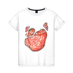 Женская футболка хлопок с принтом Внутренности в Тюмени, 100% хлопок | прямой крой, круглый вырез горловины, длина до линии бедер, слегка спущенное плечо | anatomy | guts | internal organs | torn t shirt | анатомия | внутренности | кишки | органы