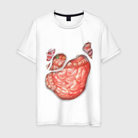 Мужская футболка хлопок с принтом Внутренности в Тюмени, 100% хлопок | прямой крой, круглый вырез горловины, длина до линии бедер, слегка спущенное плечо. | anatomy | guts | internal organs | torn t shirt | анатомия | внутренности | кишки | органы
