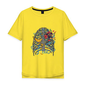 Мужская футболка хлопок Oversize с принтом Free в Тюмени, 100% хлопок | свободный крой, круглый ворот, “спинка” длиннее передней части | anatomy | bird | flowers | free | freedom | slats | woman t shirt | анатомия | птица | ребра | свобода | цветы