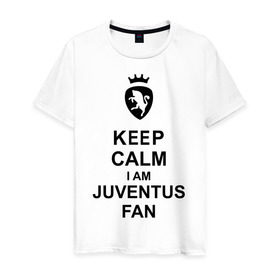 Мужская футболка хлопок с принтом keep calm I am juventus fan в Тюмени, 100% хлопок | прямой крой, круглый вырез горловины, длина до линии бедер, слегка спущенное плечо. | juventus | keep calm | болельщик | кип калм | фанат | футбол | ювентус