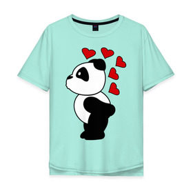 Мужская футболка хлопок Oversize с принтом Поцелуй панды (парная) в Тюмени, 100% хлопок | свободный крой, круглый ворот, “спинка” длиннее передней части | Тематика изображения на принте: панда