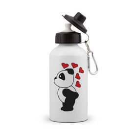 Бутылка спортивная с принтом Поцелуй панды (парная) в Тюмени, металл | емкость — 500 мл, в комплекте две пластиковые крышки и карабин для крепления | Тематика изображения на принте: панда