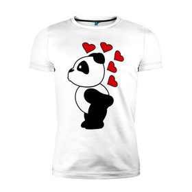 Мужская футболка премиум с принтом Поцелуй панды (парная) в Тюмени, 92% хлопок, 8% лайкра | приталенный силуэт, круглый вырез ворота, длина до линии бедра, короткий рукав | Тематика изображения на принте: панда