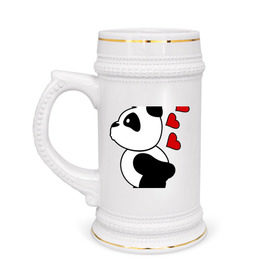 Кружка пивная с принтом Поцелуй панды (парная) в Тюмени,  керамика (Материал выдерживает высокую температуру, стоит избегать резкого перепада температур) |  объем 630 мл | Тематика изображения на принте: панда
