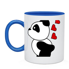 Кружка двухцветная с принтом Поцелуй панды (парная) в Тюмени, керамика | объем — 330 мл, диаметр — 80 мм. Цветная ручка и кайма сверху, в некоторых цветах — вся внутренняя часть | панда
