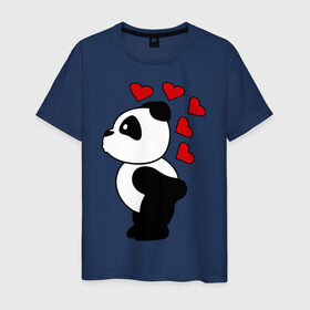 Мужская футболка хлопок с принтом Поцелуй панды (парная) в Тюмени, 100% хлопок | прямой крой, круглый вырез горловины, длина до линии бедер, слегка спущенное плечо. | Тематика изображения на принте: панда