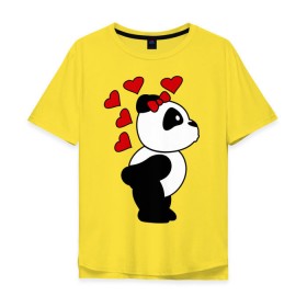 Мужская футболка хлопок Oversize с принтом Поцелуй панды (парная) в Тюмени, 100% хлопок | свободный крой, круглый ворот, “спинка” длиннее передней части | панда