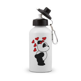 Бутылка спортивная с принтом Поцелуй панды (парная) в Тюмени, металл | емкость — 500 мл, в комплекте две пластиковые крышки и карабин для крепления | панда