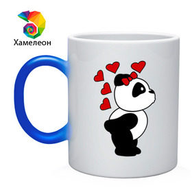 Кружка хамелеон с принтом Поцелуй панды (парная) в Тюмени, керамика | меняет цвет при нагревании, емкость 330 мл | Тематика изображения на принте: панда