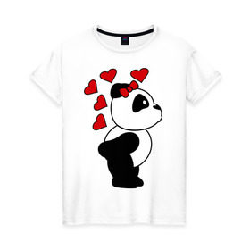 Женская футболка хлопок с принтом Поцелуй панды (парная) в Тюмени, 100% хлопок | прямой крой, круглый вырез горловины, длина до линии бедер, слегка спущенное плечо | Тематика изображения на принте: панда